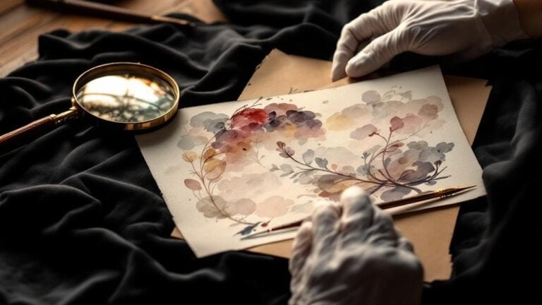 Aquarell mit floralen Motiven und Lupe