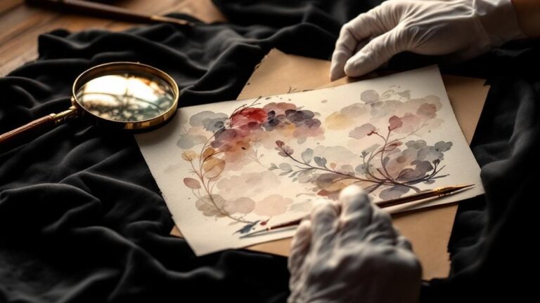 Aquarell mit Blumenkranz und Lupe