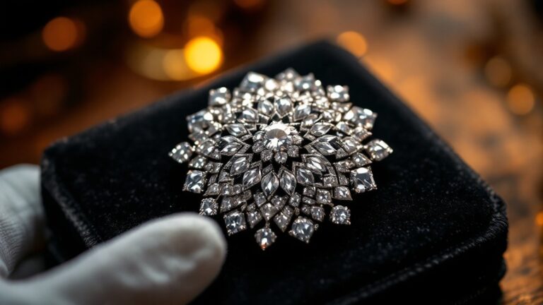 Funkelnde Diamantbrosche auf schwarzem Samtkästchen