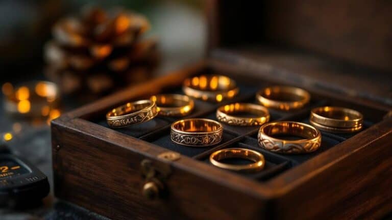 Goldene Ringe in einer hölzernen Schmuckschatulle