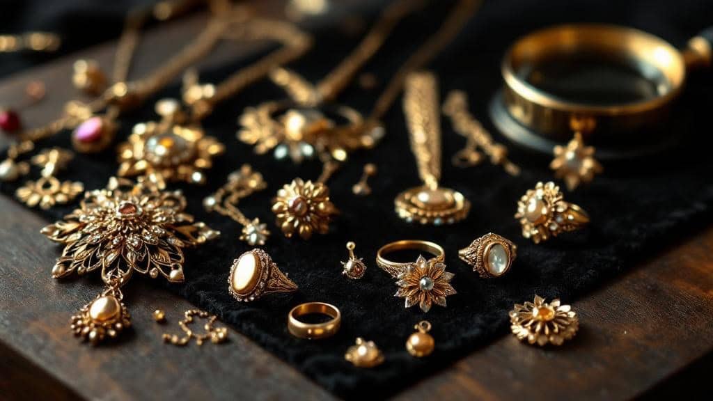 Goldschmuck auf schwarzem Samt drapiert