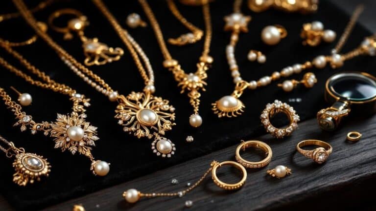 Goldschmuck mit Perlen und Diamanten auf Samt