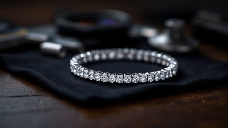 Diamant-Tennisarmband auf dunklem Stoff