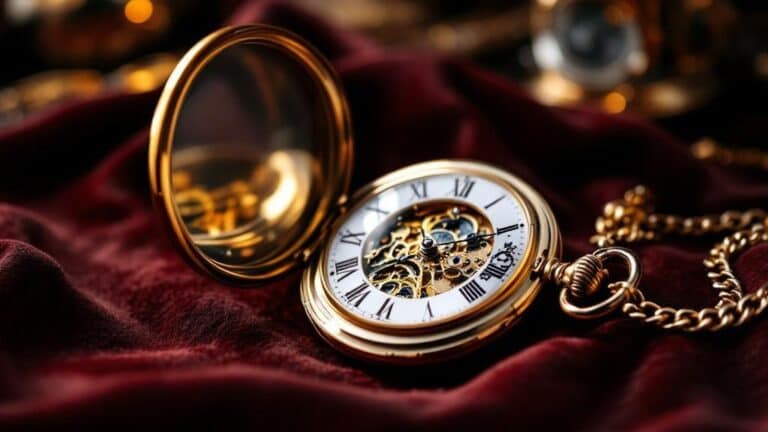 Goldene Taschenuhr auf rotem Samtstoff