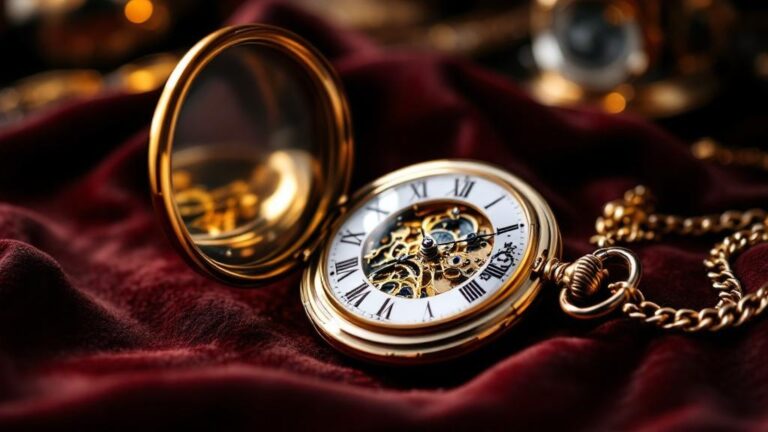 Antike goldene Taschenuhr auf rotem Samt