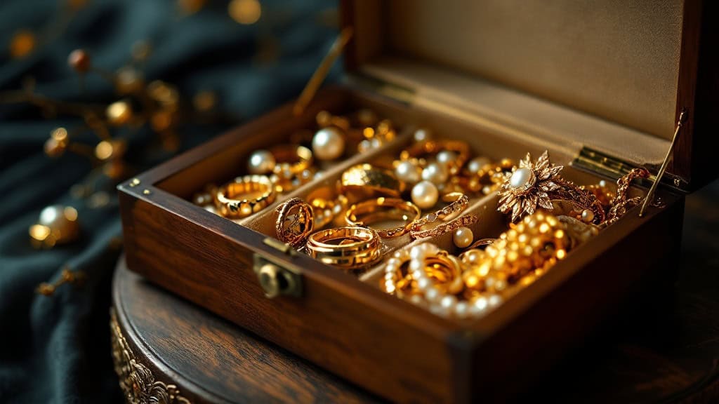 Kompletter Schmucknachlass mit Goldschmuck in einer Schatulle