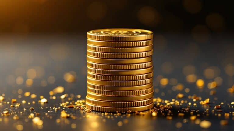 Hoher Stapel Goldmünzen von der Seite
