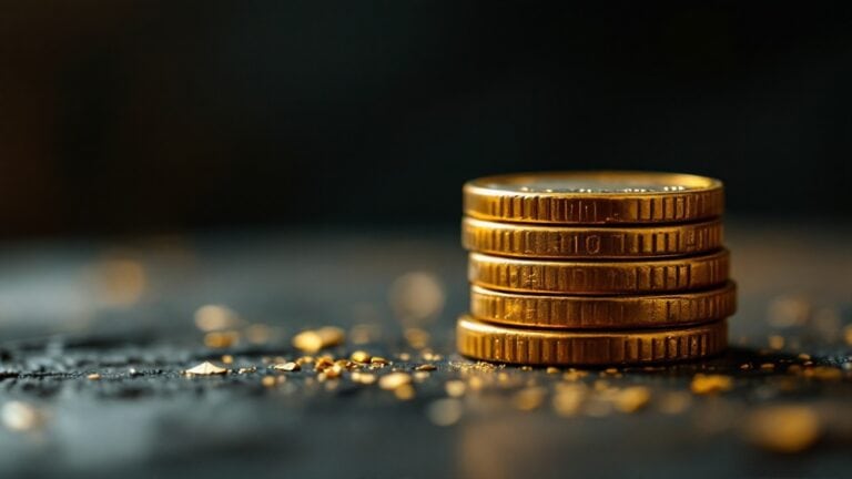 Ältere historische Goldmünzen hochkant auf dunklem Untergrund