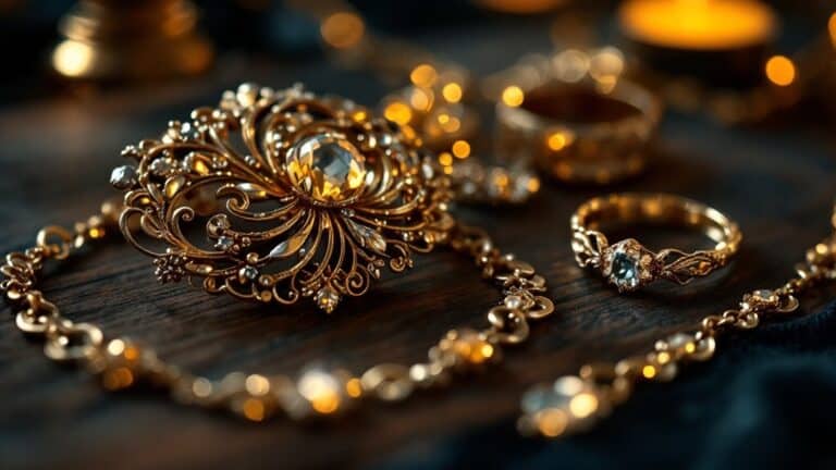 Antiker Goldschmuck im Art-Déco- und Jugendstil auf dunklem Samt